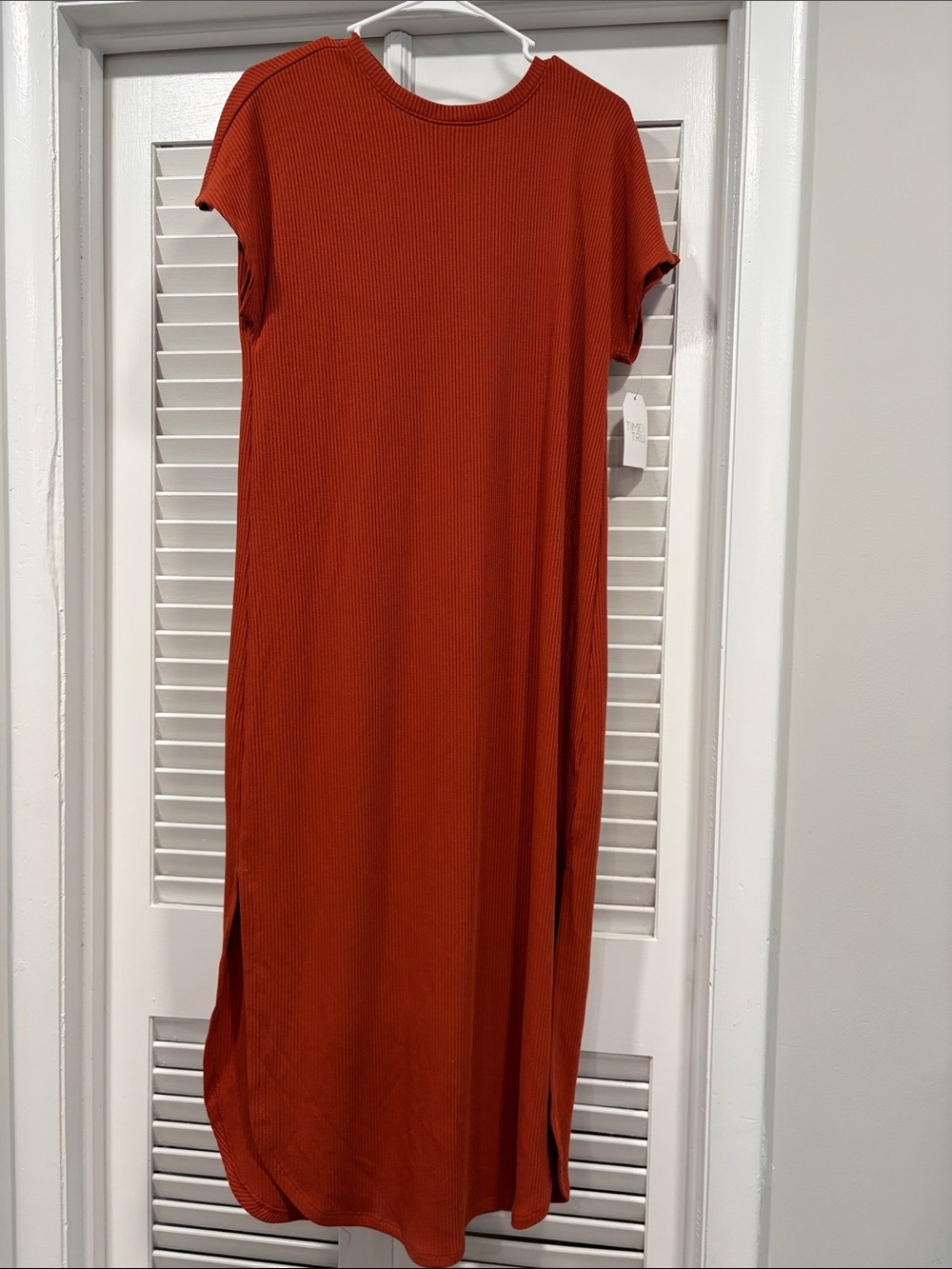 Time and Tru Short Sleeve Ribbed Maxi Dress in Rust